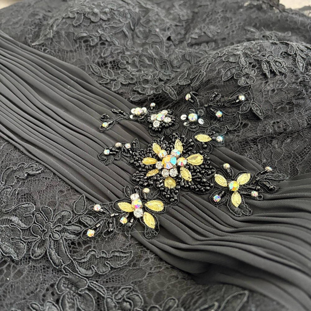 Alyce Paris Black Lace Evening Maxi Dress Size 12 (3/4) Sleeve Wedding Guest - Picture 11 of 13